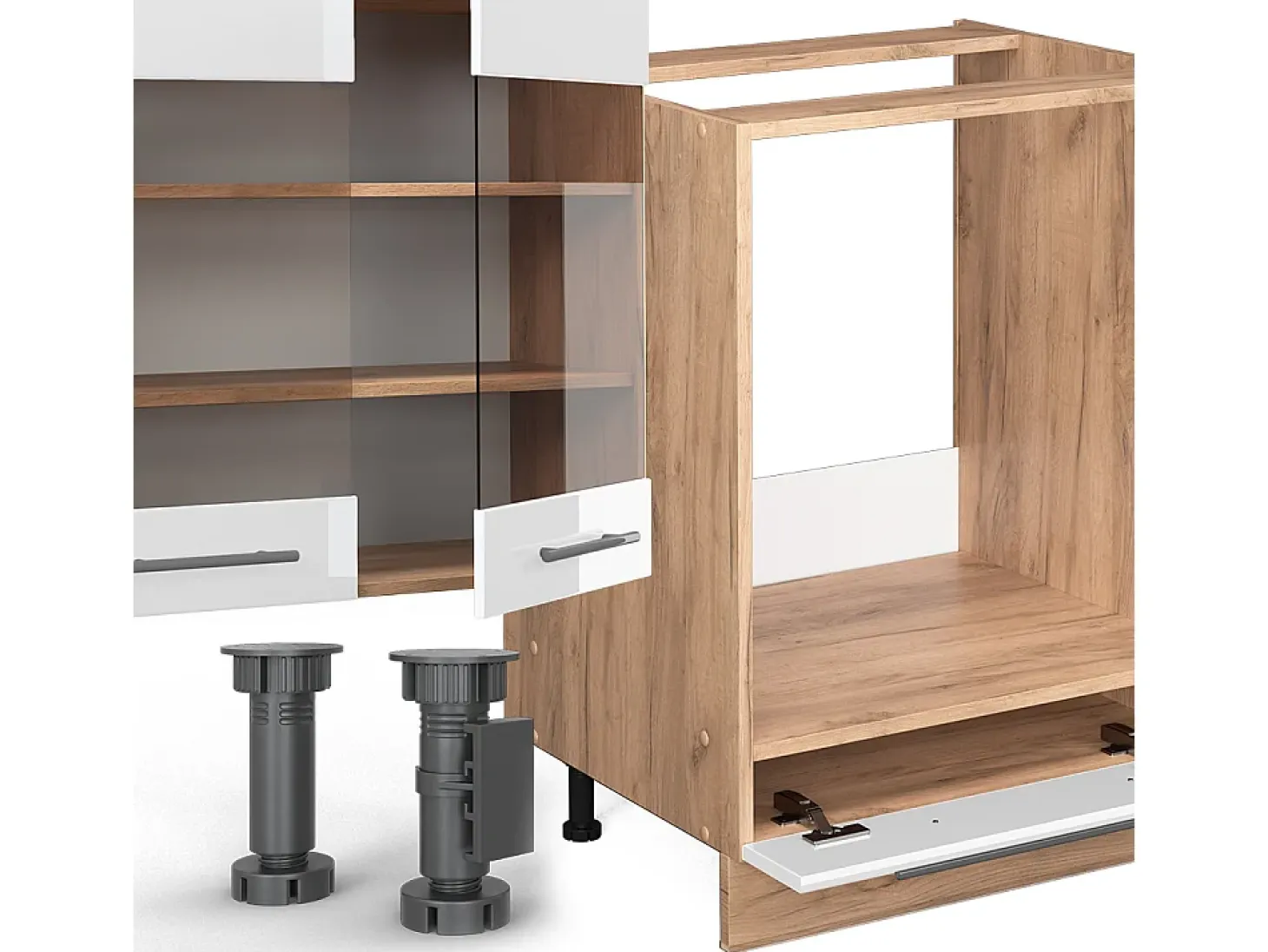 Mueble de cocina blanco brillo intenso/roble dorado 355x46x81.6 fame-line