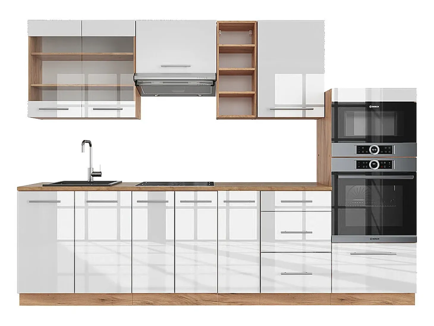 Mueble de cocina blanco brillo intenso/roble dorado 280x46x81.6 fame-line