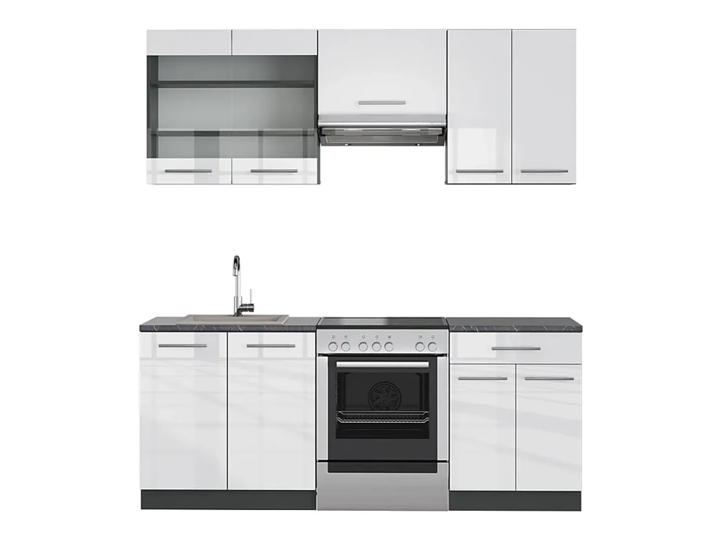 Mueble de cocina blanco brillo/antracita 200x60x81.6 fame-line