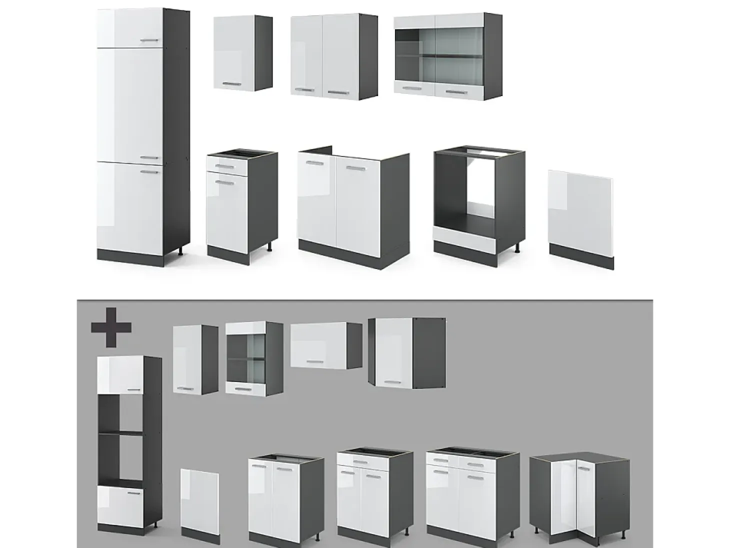 Mueble de cocina blanco brillo/antracita 300x60x81.6 r-line