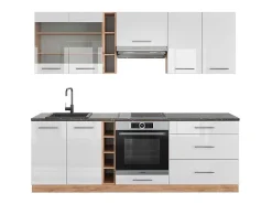 Mueble de cocina blanco brillo intenso/roble dorado 235x60x81.6 fame-line