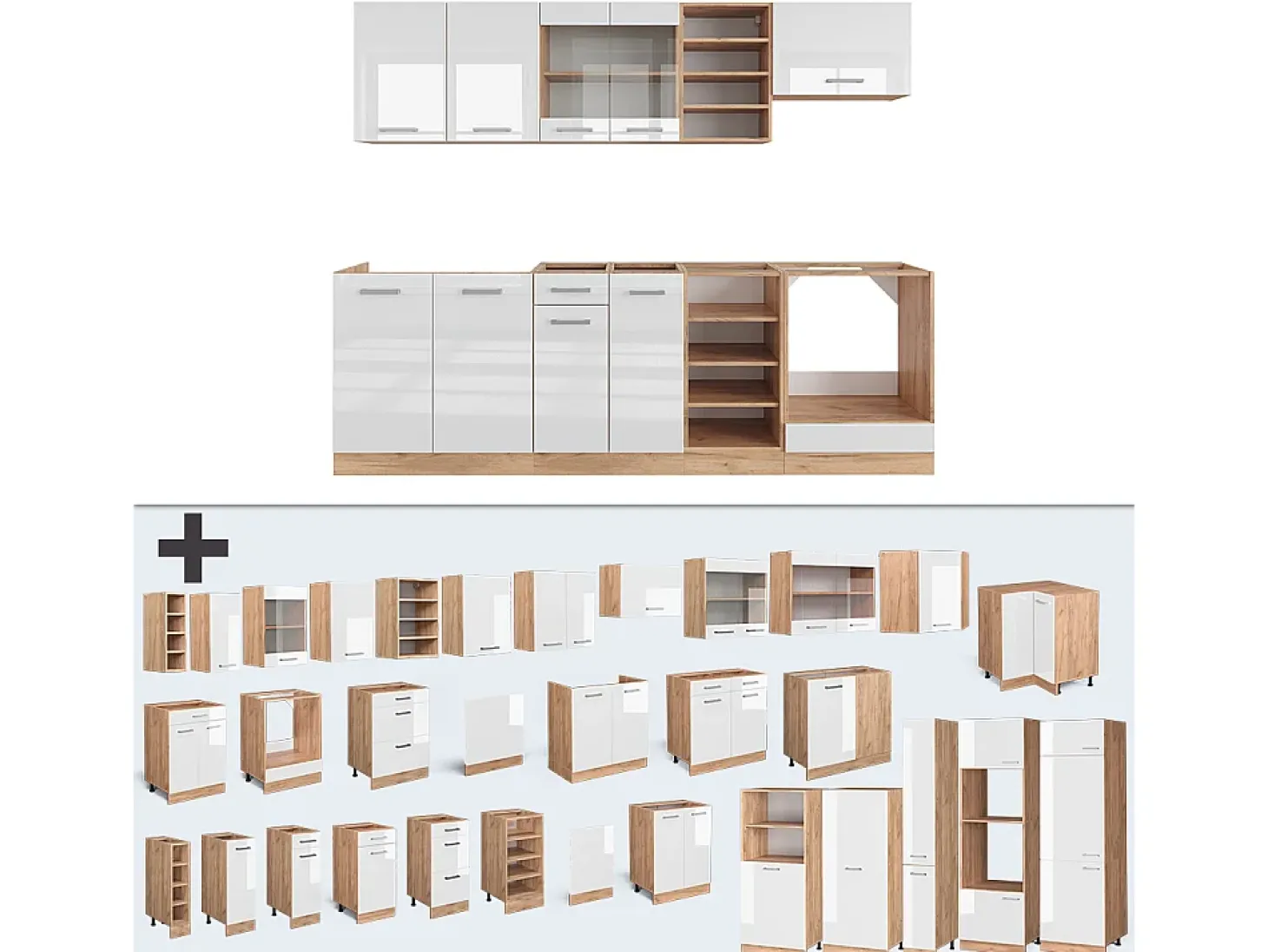 Mueble de cocina blanco brillo intenso/roble dorado 240x60x81.6 r-line