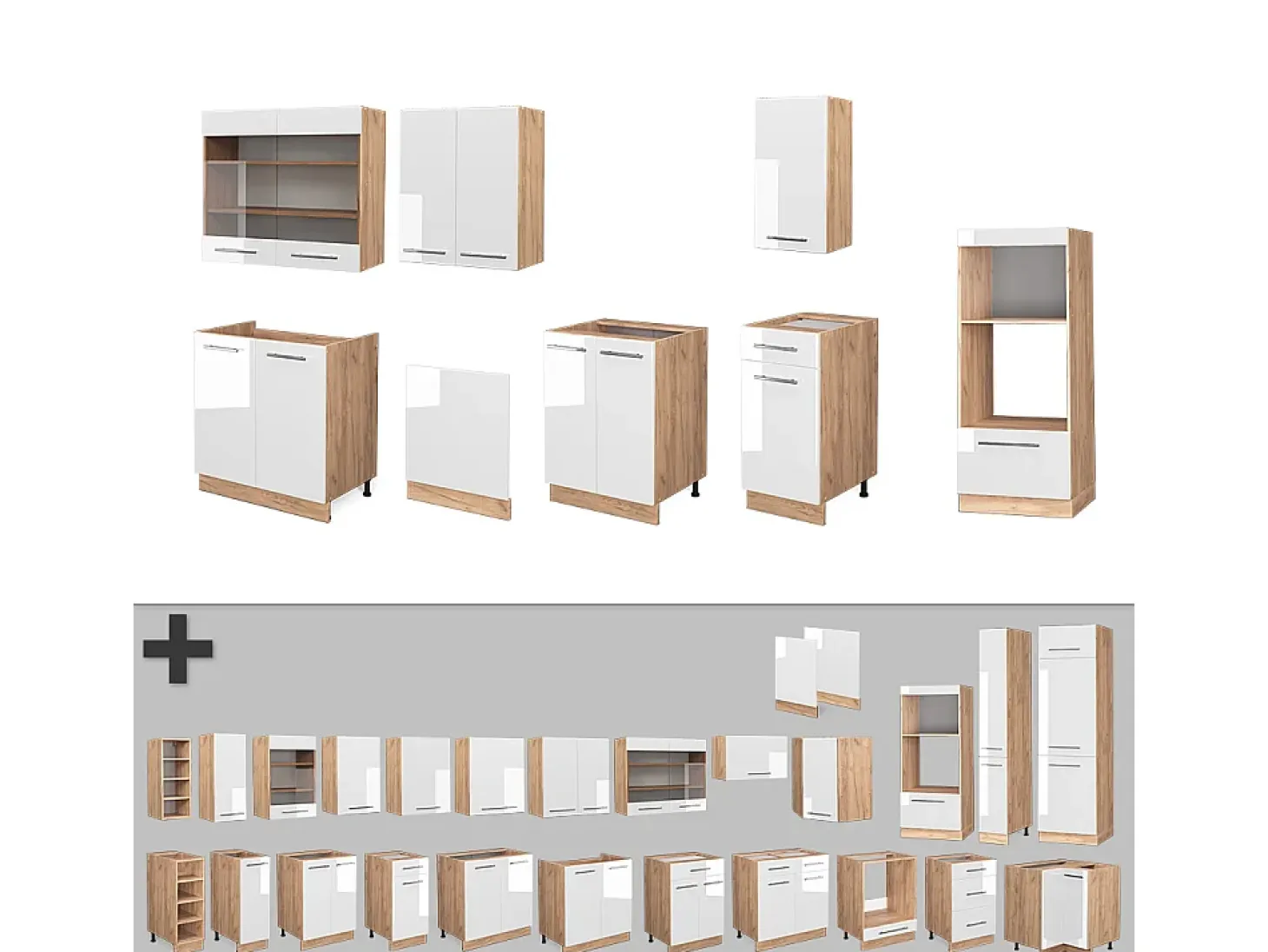 Mueble de cocina blanco brillo intenso/roble dorado 300x46x81.6 fame-line