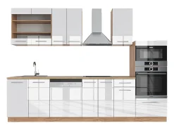 Mueble de cocina blanco brillo intenso/roble dorado 300x46x81.6 fame-line