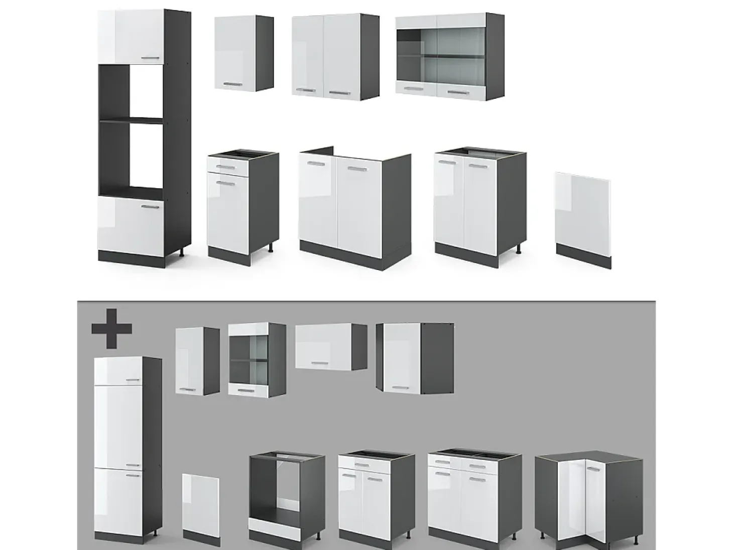 Mueble de cocina blanco brillo/antracita 300x46x81.6 r-line