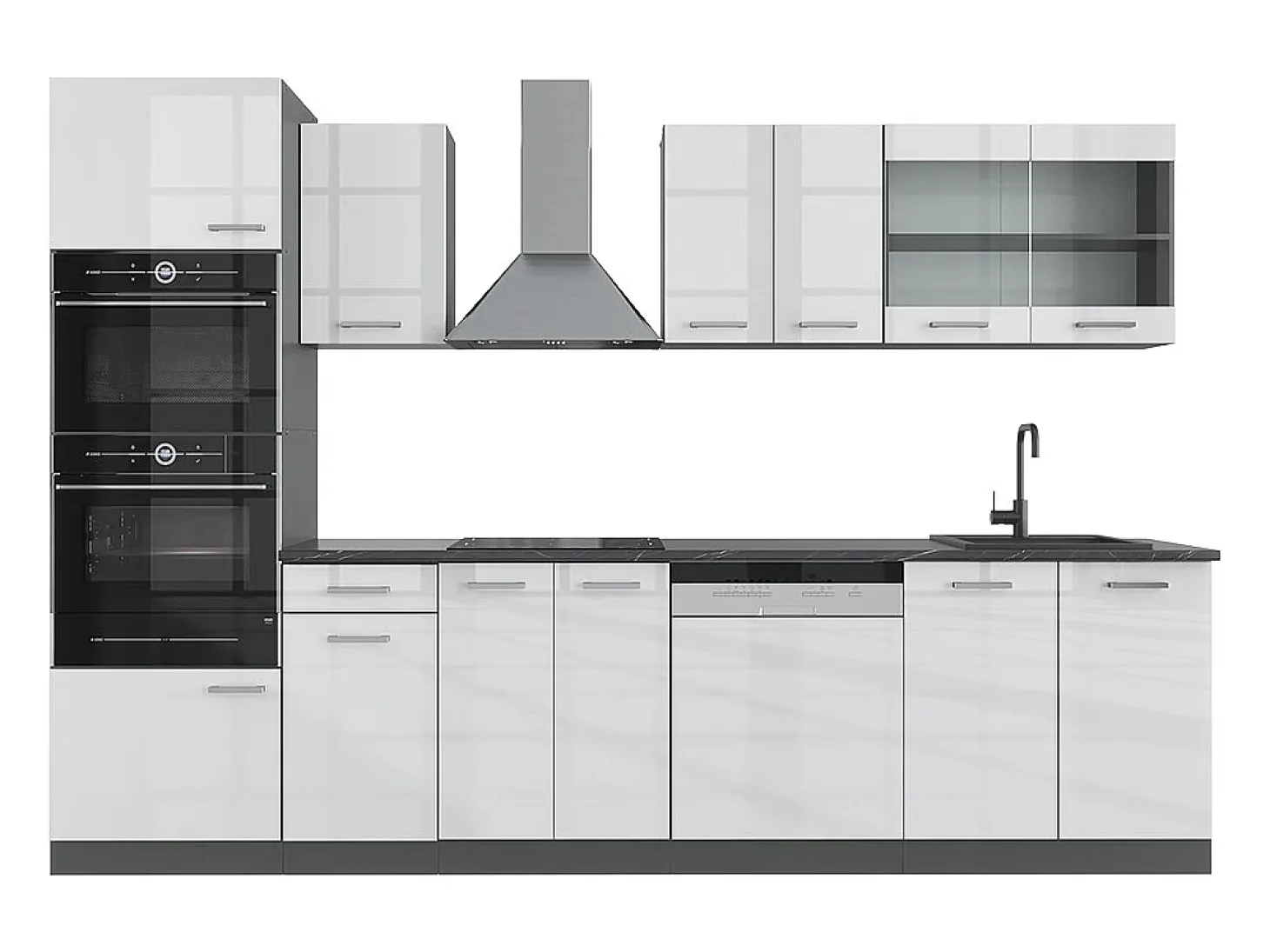 Mueble de cocina blanco brillo/antracita 300x46x81.6 r-line