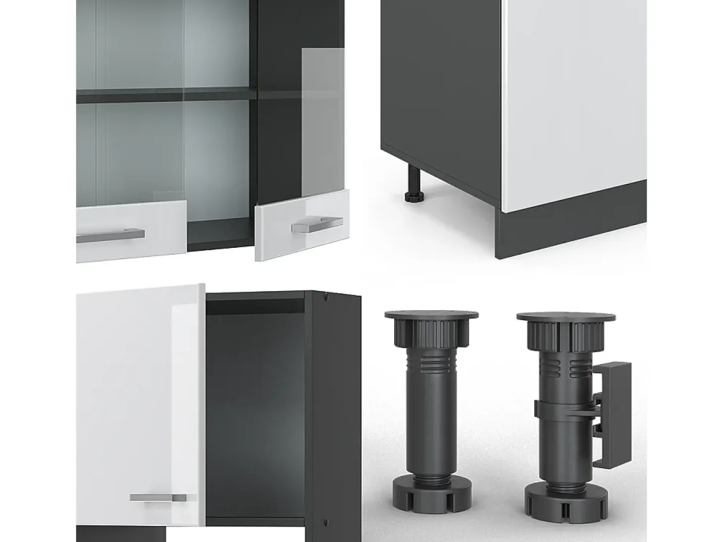 Mueble de cocina blanco brillo/antracita 300x46x81.6 r-line