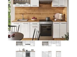 Mueble de cocina blanco brillo intenso/roble dorado 240x46x81.6 fame-line