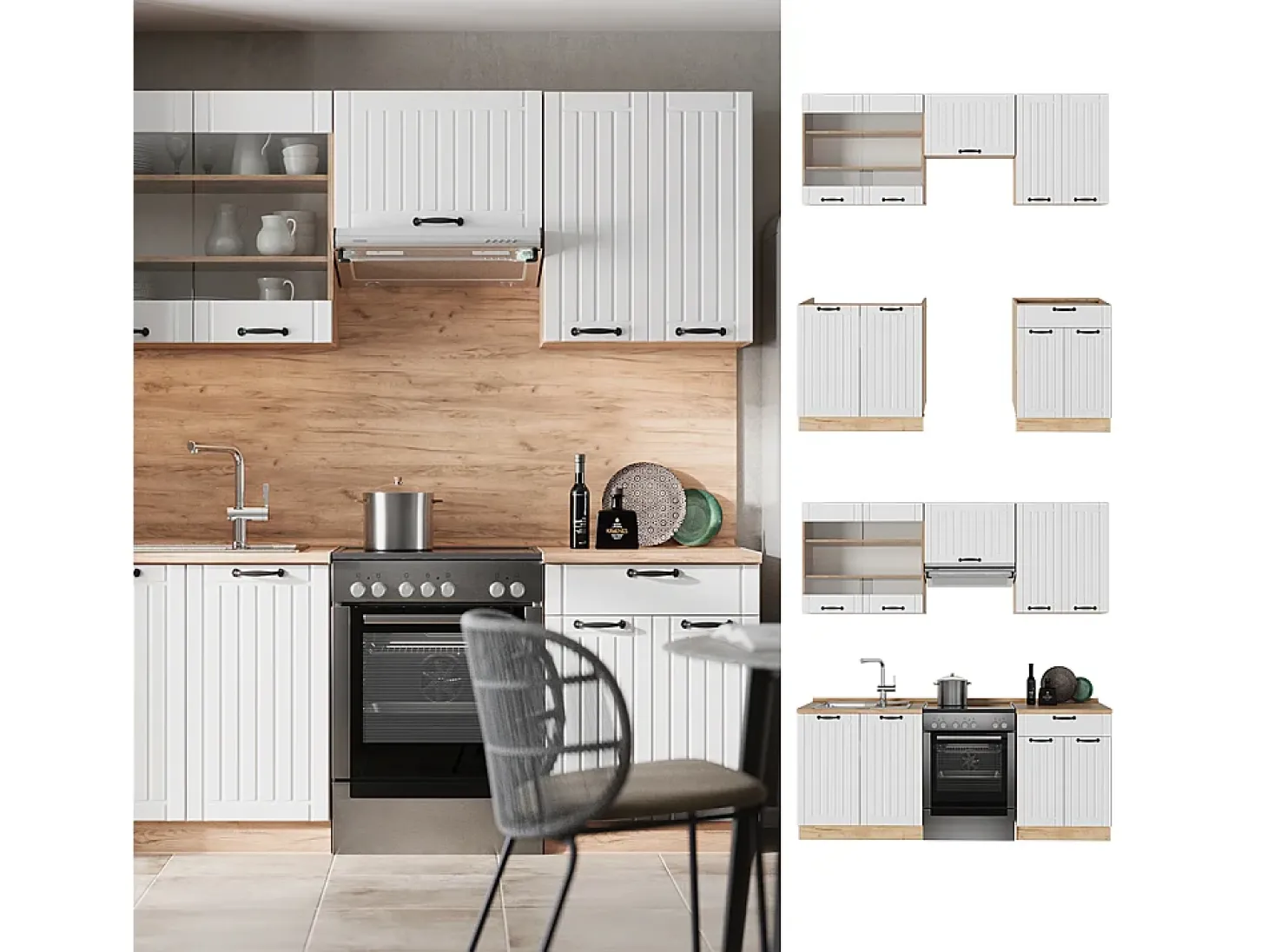 Mueble de cocina blanco casa de campo 200x60x81.6 fame-line