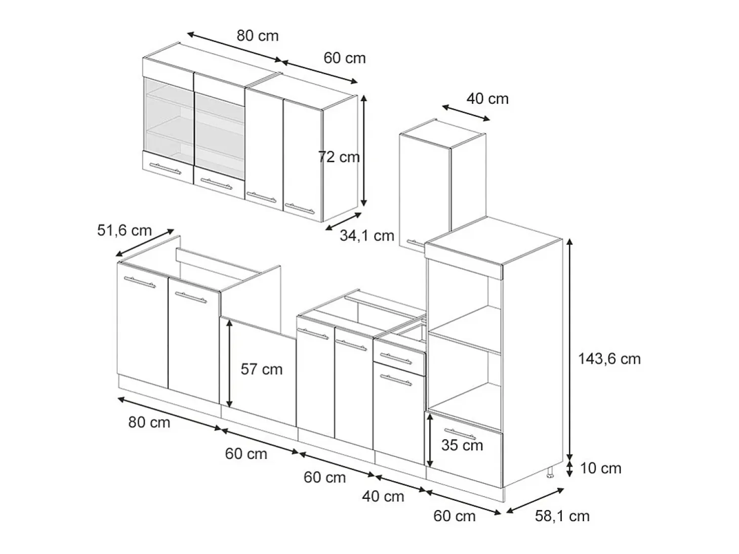 Mueble de cocina blanco casa de campo 300x46x81.6 fame-line