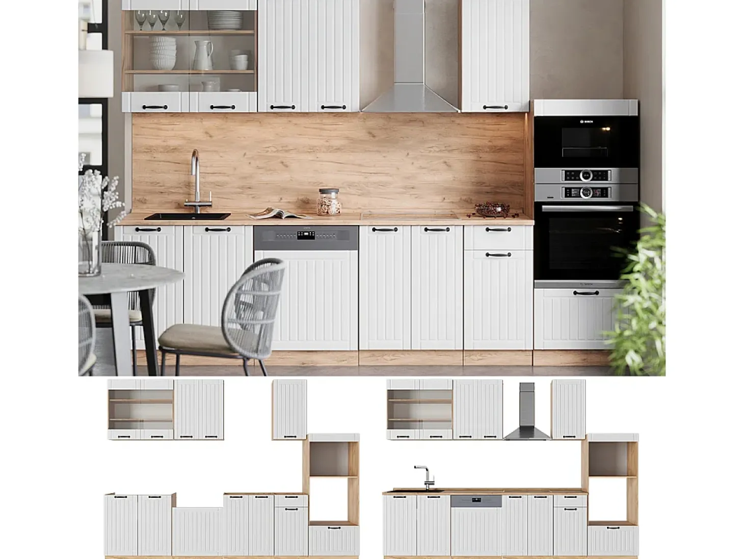 Mueble de cocina blanco casa de campo 300x46x81.6 fame-line