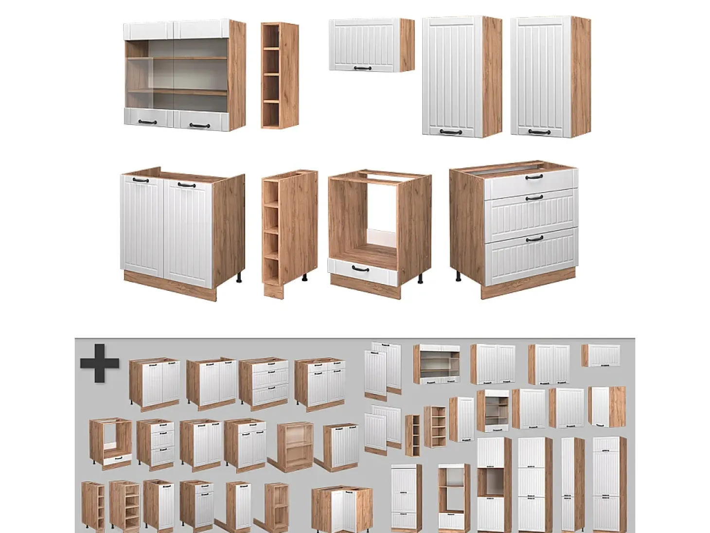 Mueble de cocina blanco casa de campo 235x60x81.6 fame-line