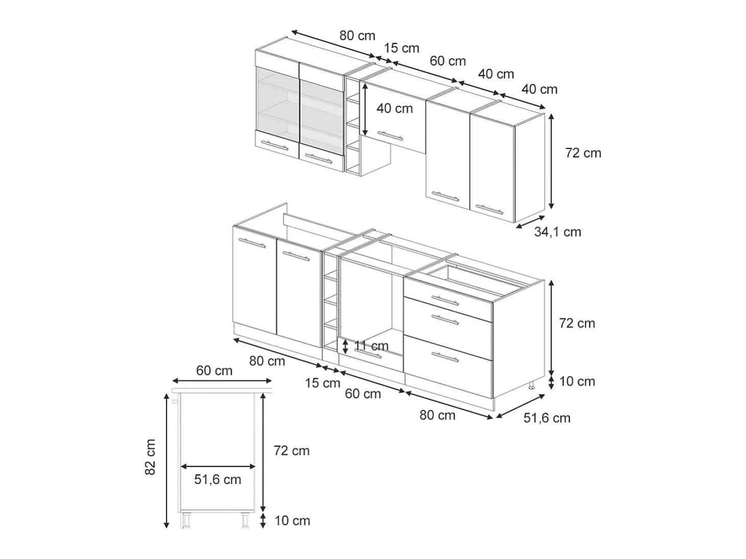Mueble de cocina blanco casa de campo 235x60x81.6 fame-line