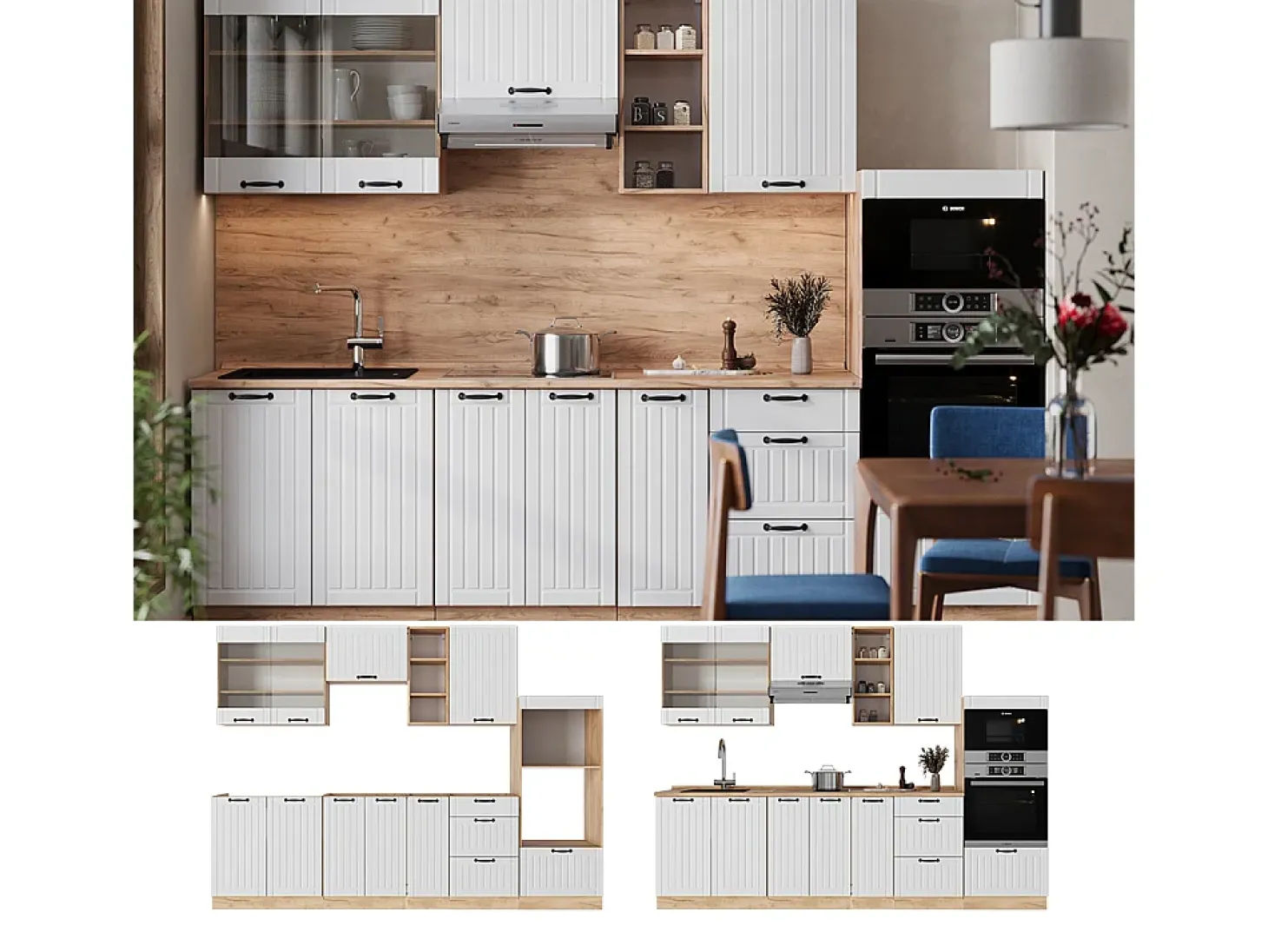 Mueble de cocina blanco casa de campo 280x60x81.6 fame-line