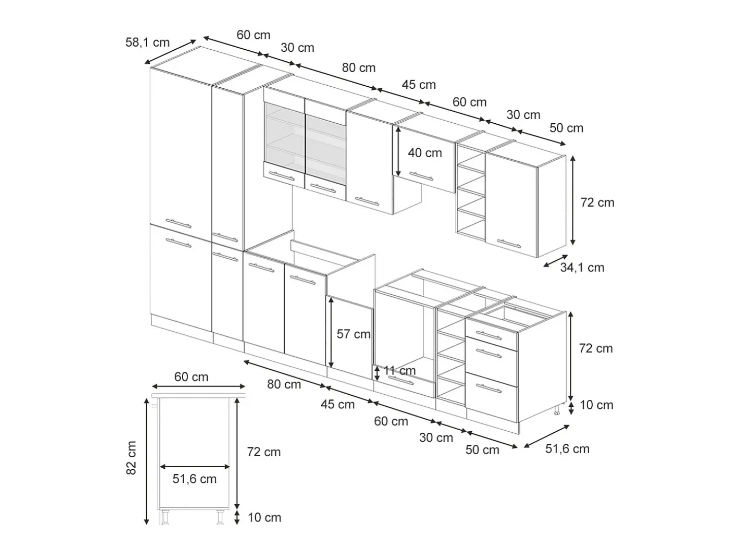Mueble de cocina blanco casa de campo 355x60x81.6 fame-line