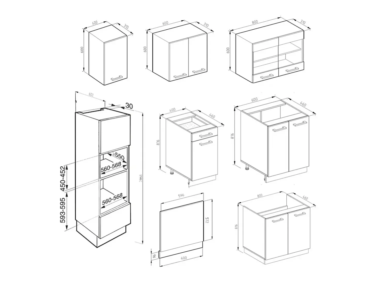Mueble de cocina blanco/antracita 300x60x81.6 r-line