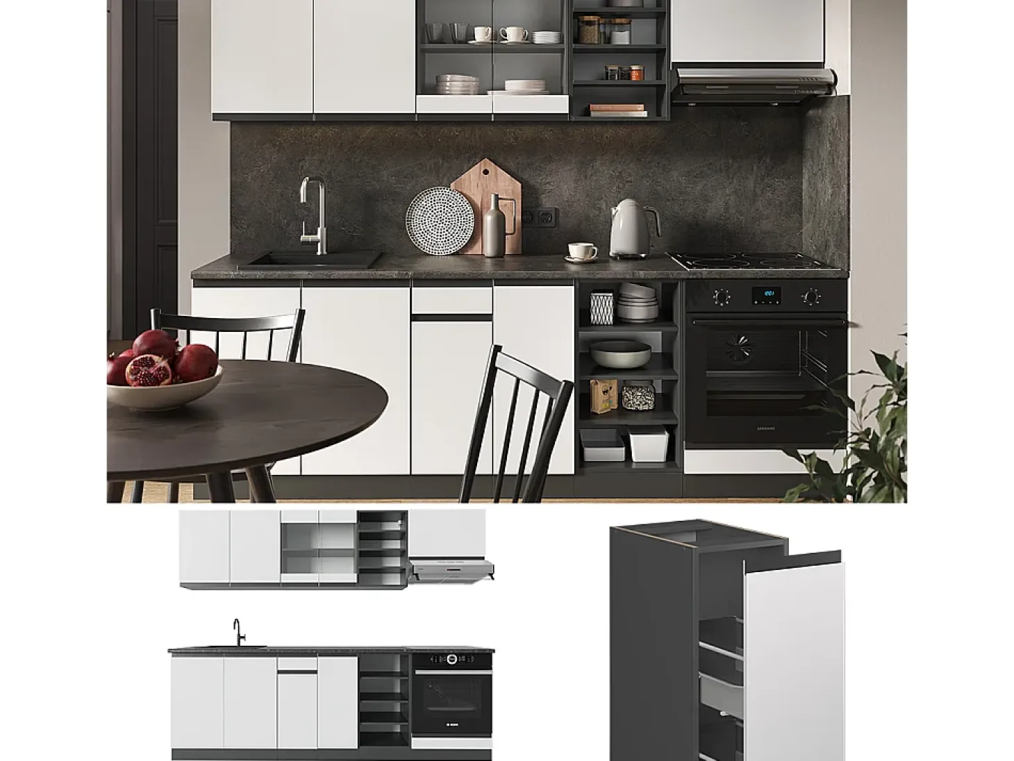 Mueble de cocina blanco/antracita 240x60x81.6 r-line