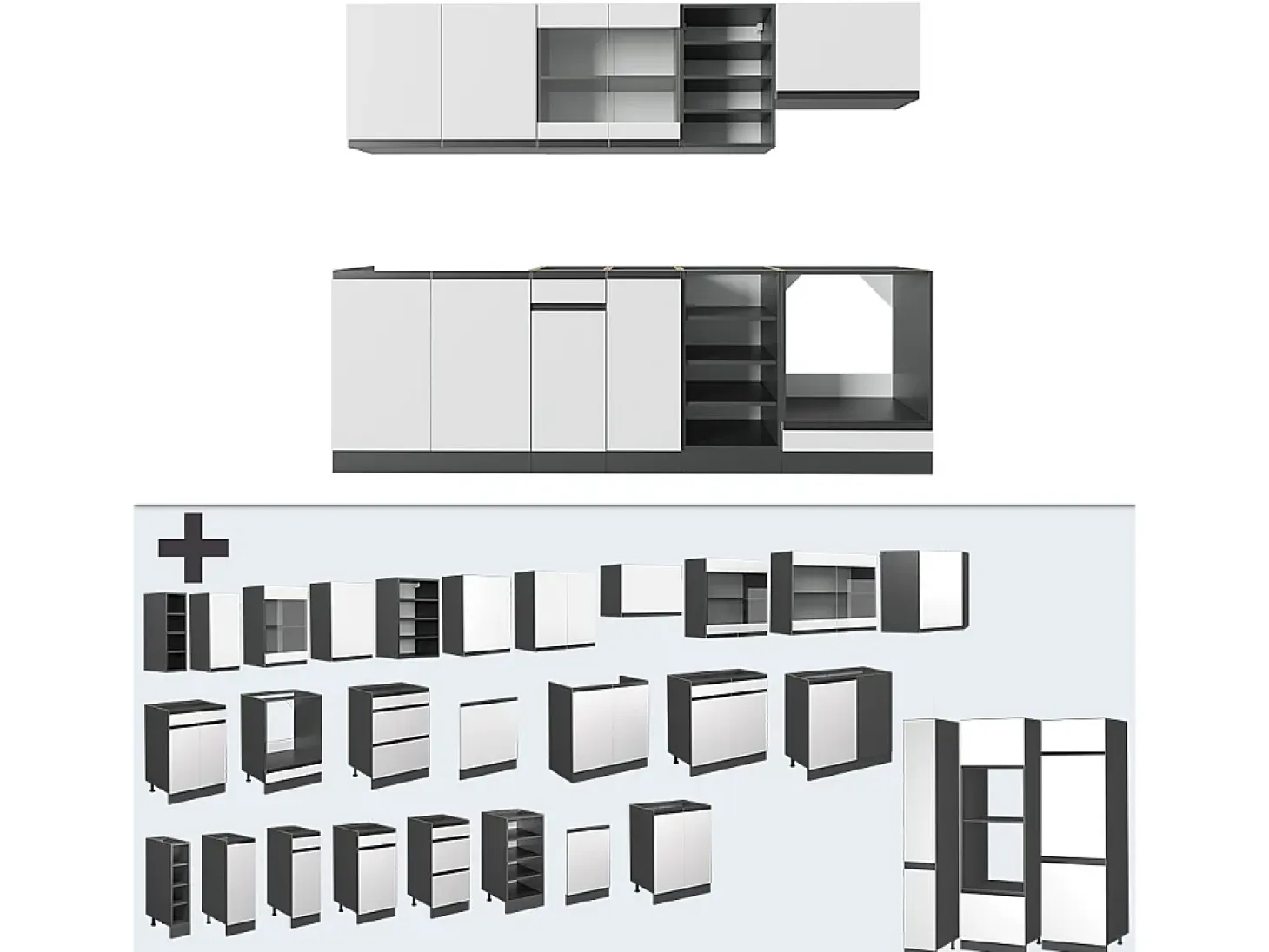 Mueble de cocina blanco/antracita 240x60x81.6 r-line