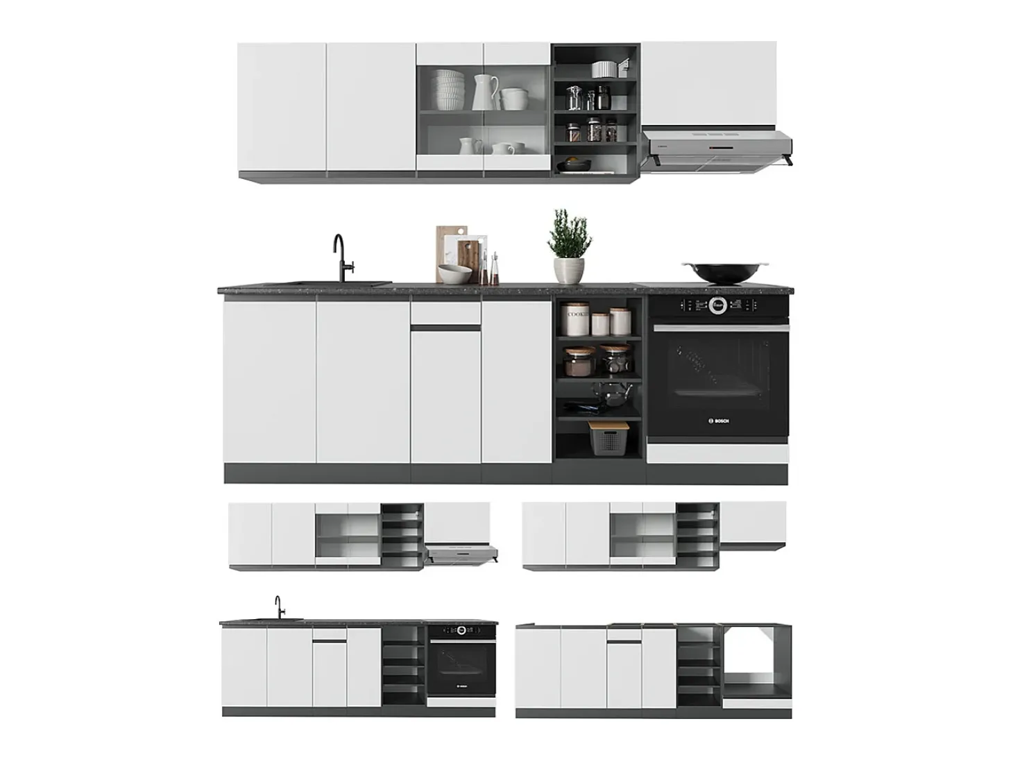 Mueble de cocina blanco/antracita 240x60x81.6 r-line