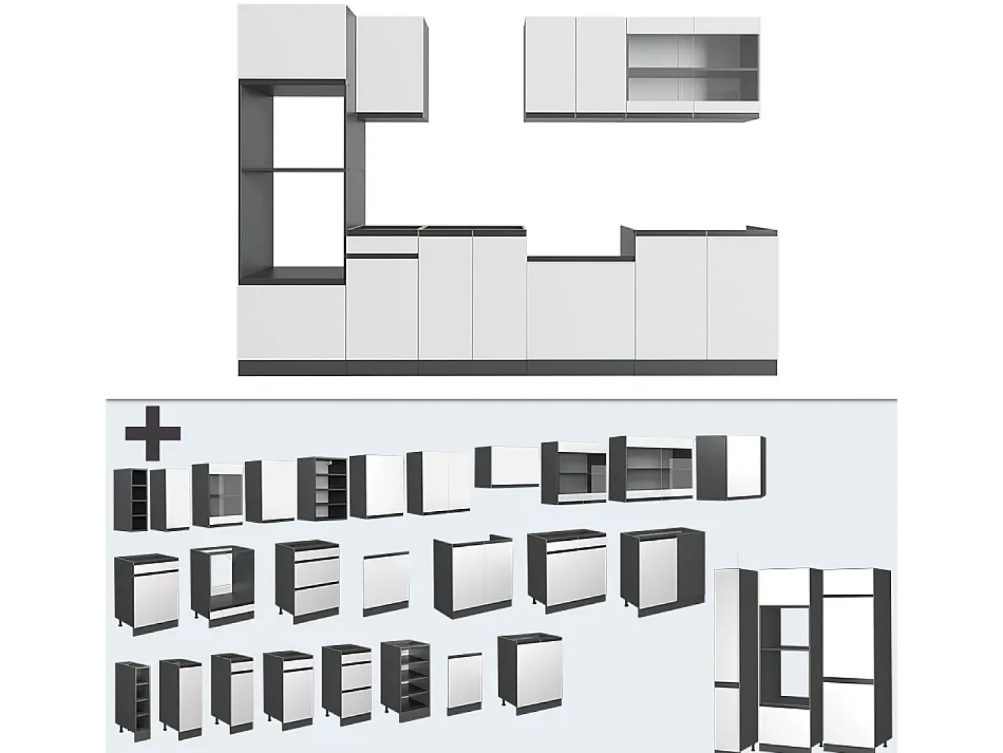 Mueble de cocina blanco/antracita 300x60x81.6 r-line
