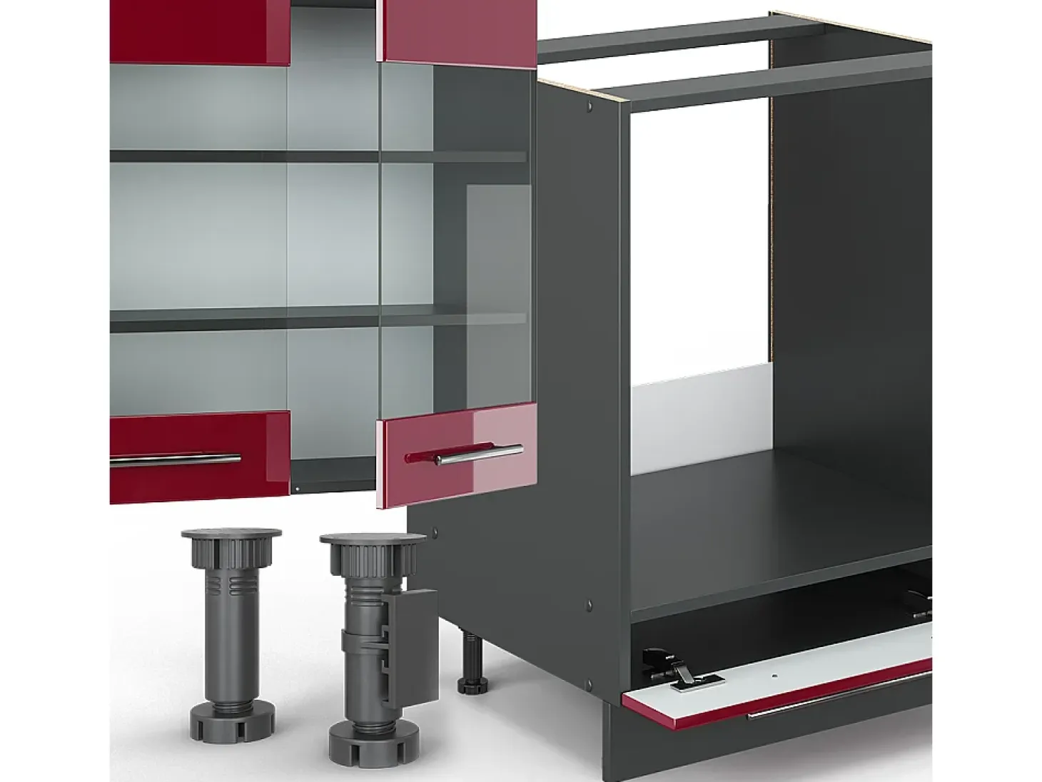 Mueble de cocina burdeos brillo intenso/antracita 355x60x81.6 fame-line