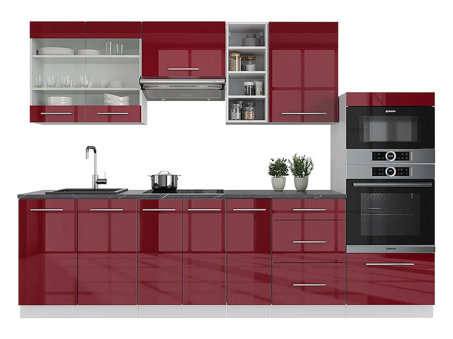 Mueble de cocina burdeos brillo intenso/blanco 280x46x81.6 fame-line