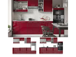 Mueble de cocina burdeos brillo intenso/blanco 280x46x81.6 fame-line