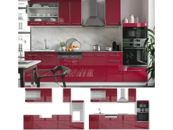 Mueble de cocina burdeos brillo intenso/blanco 300x60x81.6 fame-line