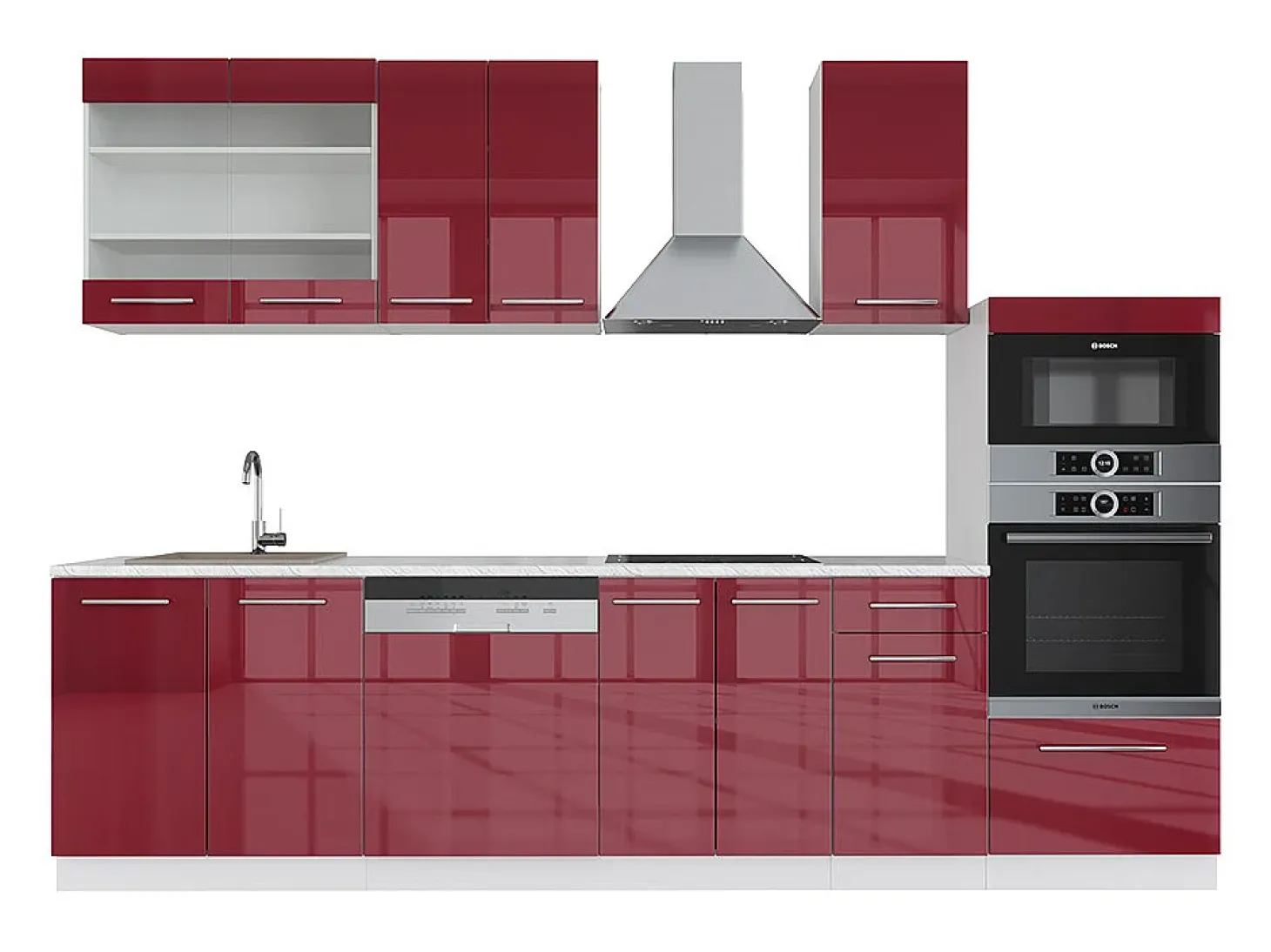 Mueble de cocina burdeos brillo intenso/blanco 300x60x81.6 fame-line