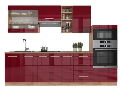 Mueble de cocina burdeos brillo intenso/roble dorado 280x60x81.6 fame-line