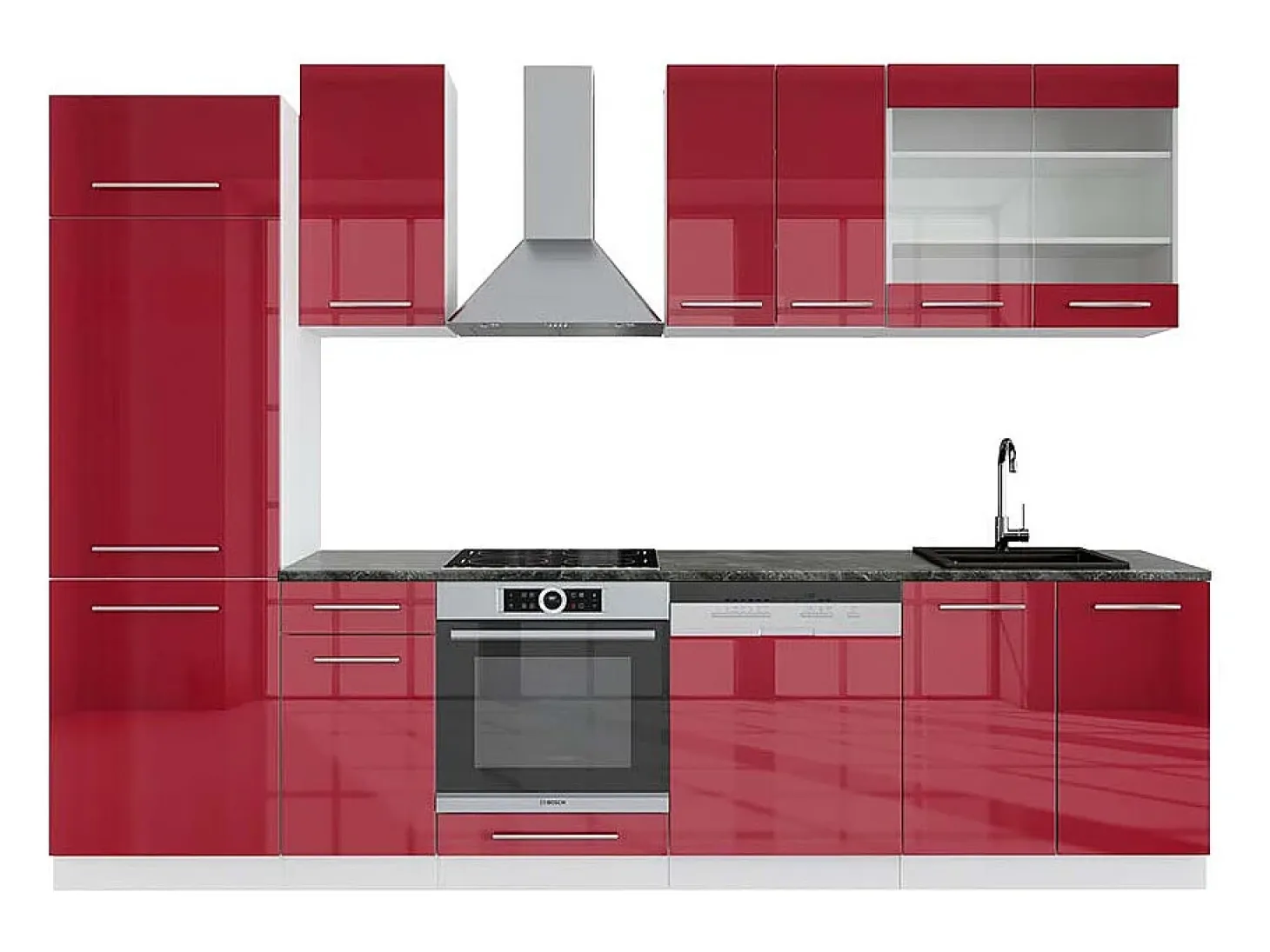 Mueble de cocina burdeos brillo intenso/blanco 300x60x81.6 fame-line