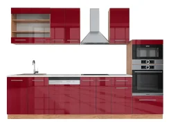 Mueble de cocina burdeos brillo intenso/roble dorado 300x60x81.6 fame-line