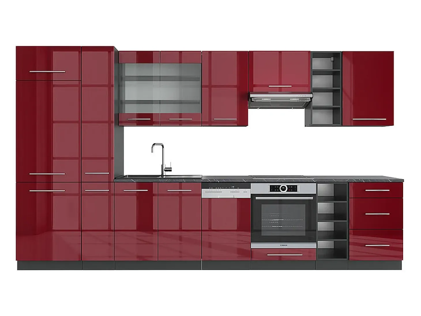 Mueble de cocina burdeos brillo intenso/antracita 355x60x81.6 fame-line