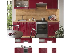 Mueble de cocina burdeos brillo intenso/roble dorado 240x60x81.6 fame-line