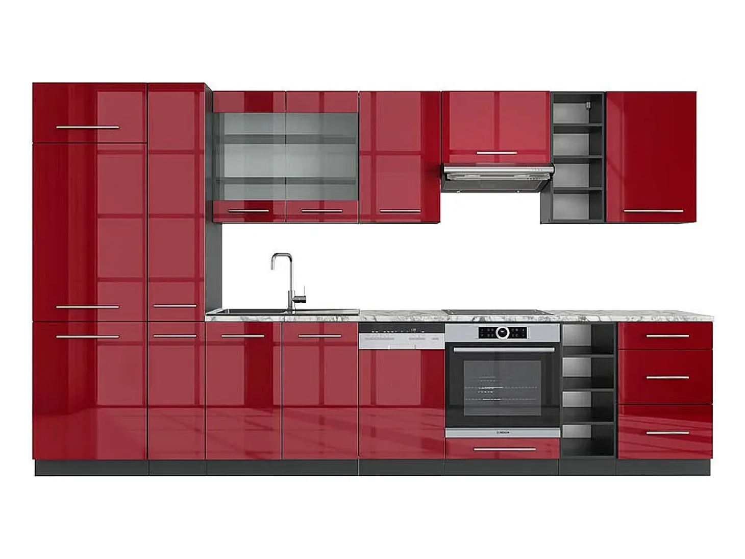 Mueble de cocina burdeos brillo intenso/antracita 355x60x81.6 fame-line