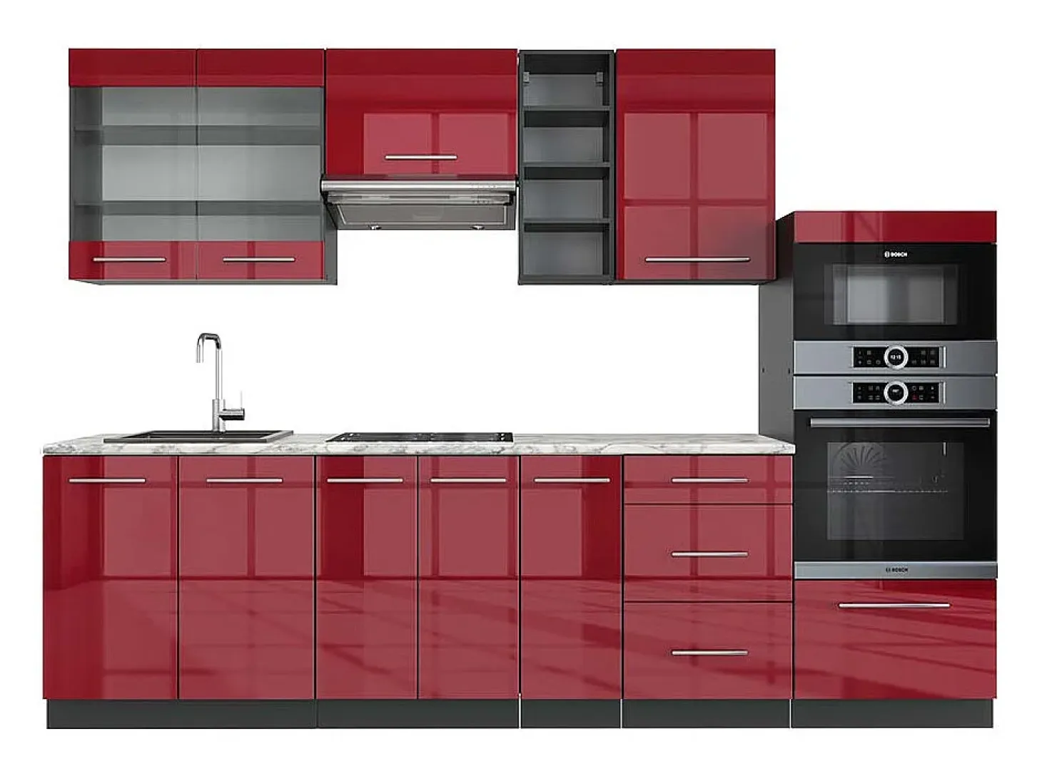 Mueble de cocina burdeos brillo intenso/antracita 280x60x81.6 fame-line