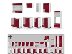 Mueble de cocina burdeos brillo intenso/blanco 280x60x81.6 fame-line