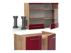Mueble de cocina burdeos brillo intenso/roble dorado 200x60x81.6 fame-line