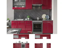 Mueble de cocina burdeos brillo intenso/antracita 240x60x81.6 fame-line