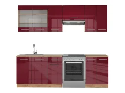 Mueble de cocina burdeos brillo intenso/roble dorado 240x46x81.6 fame-line