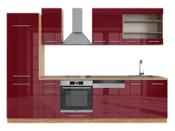 Mueble de cocina burdeos brillo intenso/roble dorado 300x60x81.6 fame-line
