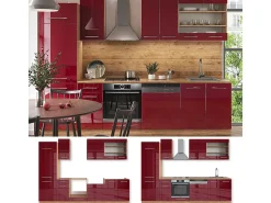 Mueble de cocina burdeos brillo intenso/roble dorado 300x60x81.6 fame-line