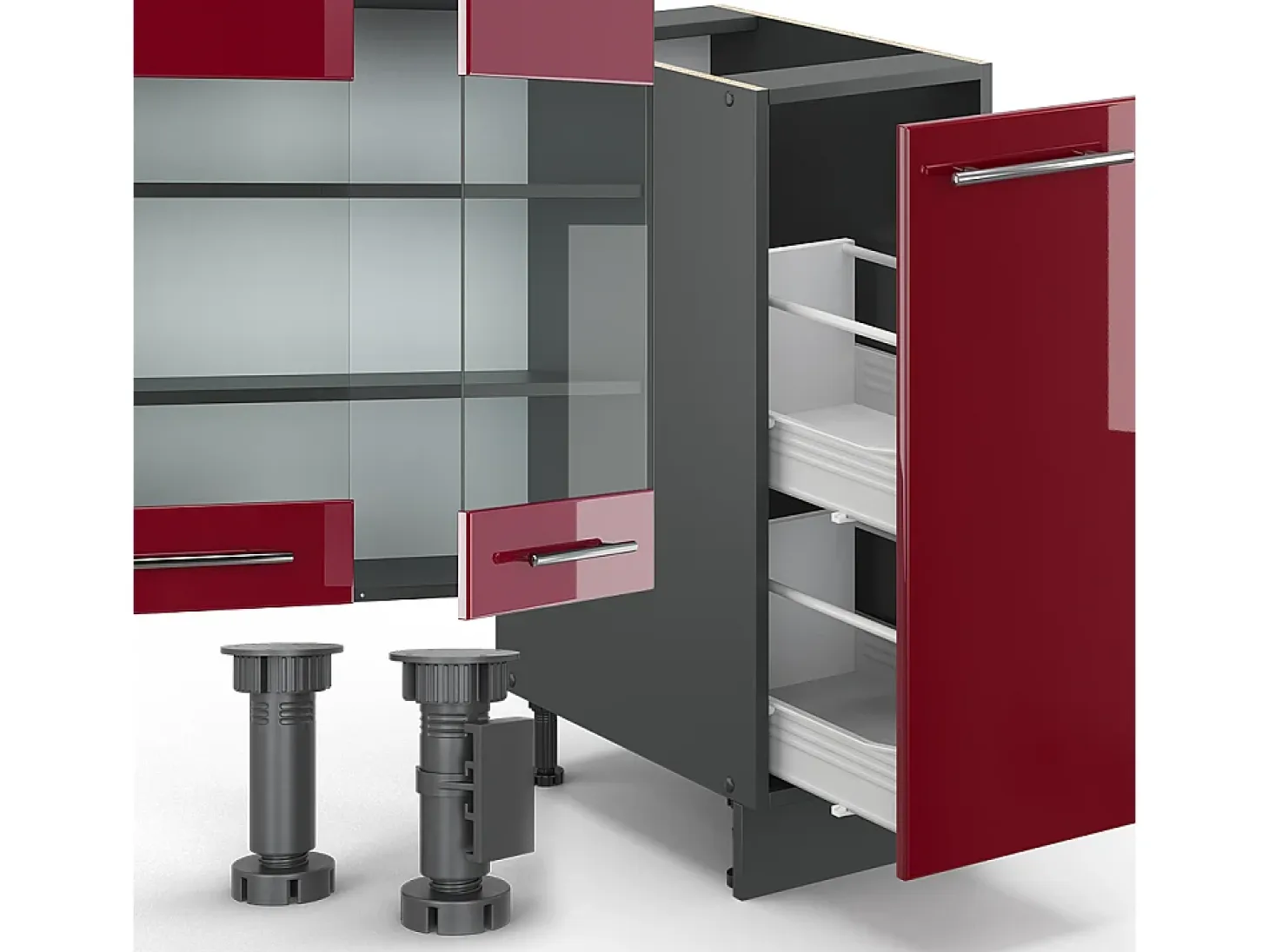 Mueble de cocina burdeos brillo intenso/antracita 280x60x81.6 fame-line