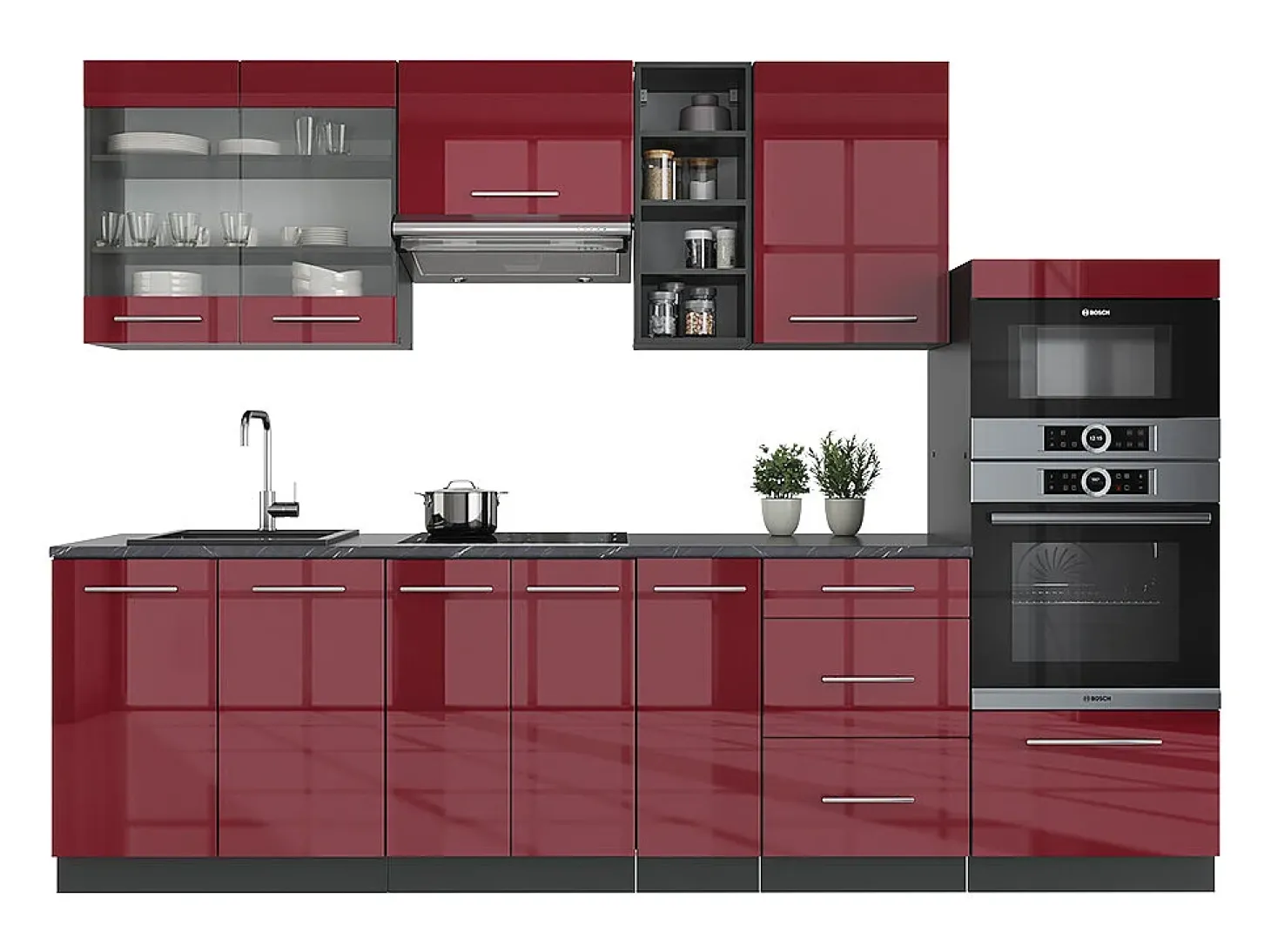 Mueble de cocina burdeos brillo intenso/antracita 280x60x81.6 fame-line