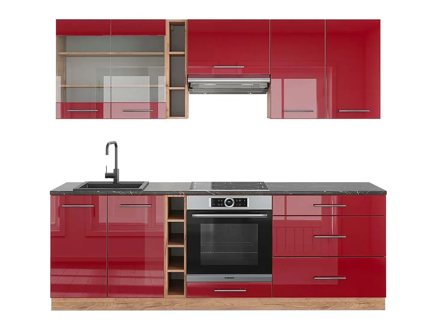 Mueble de cocina burdeos brillo intenso/roble dorado 235x60x81.6 fame-line