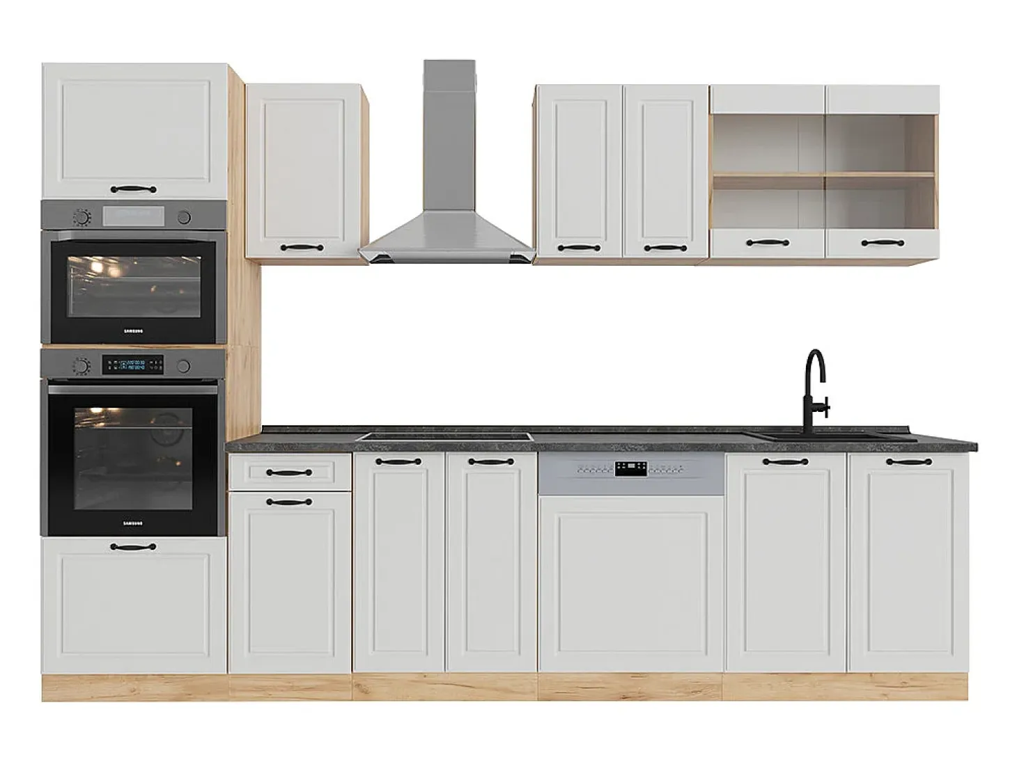 Mueble de cocina casa de campo blanca/roble dorado 300x60x81.6 r-line