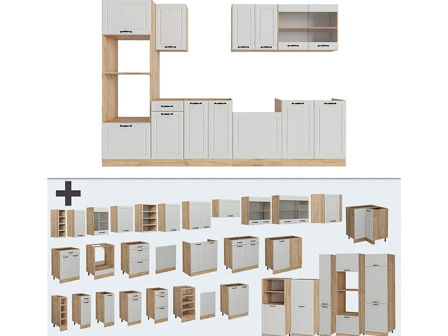 Mueble de cocina casa de campo blanca/roble dorado 300x60x81.6 r-line