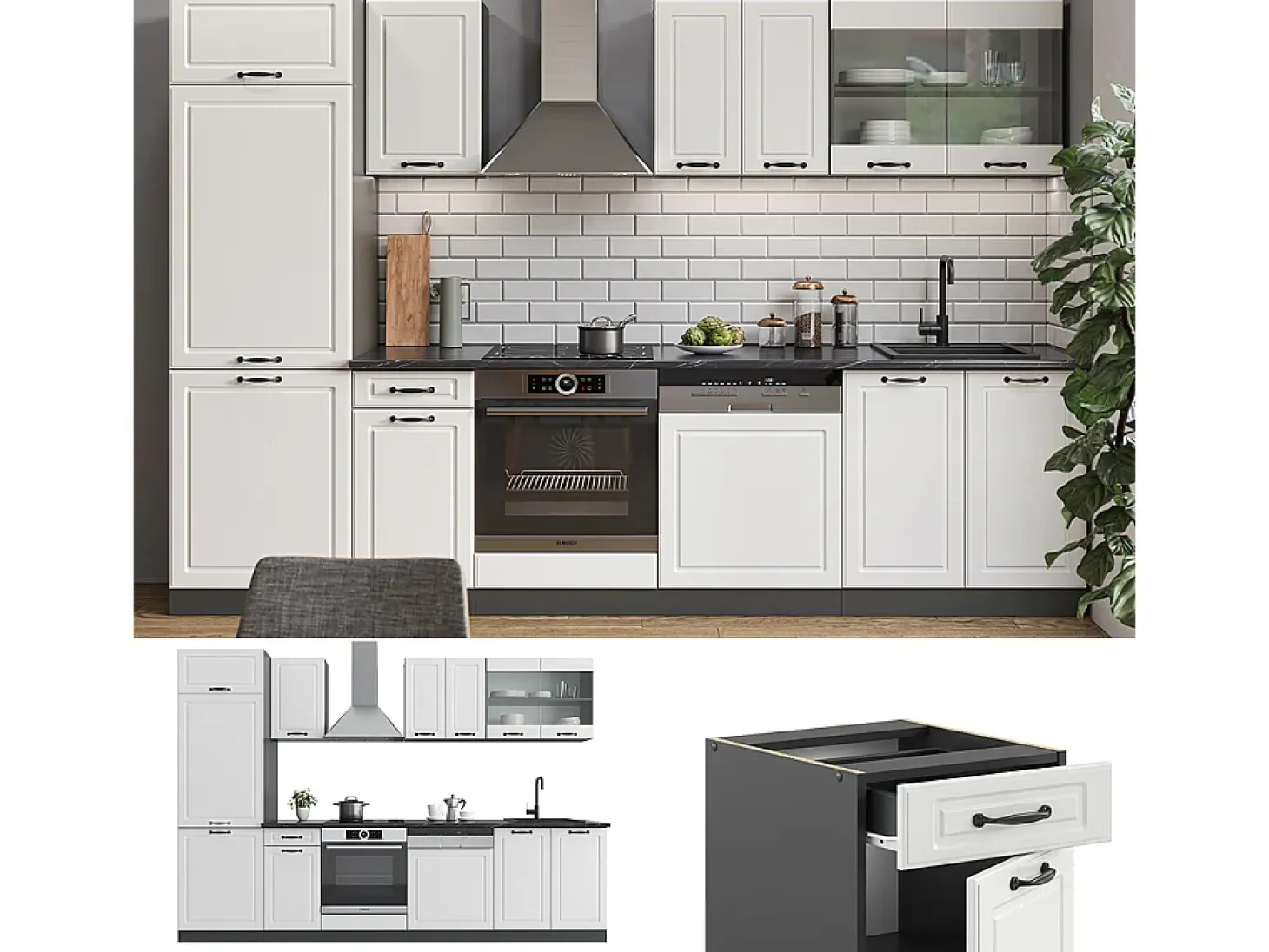 Mueble de cocina casa de campo blanca/antracita 300x46x81.6 r-line