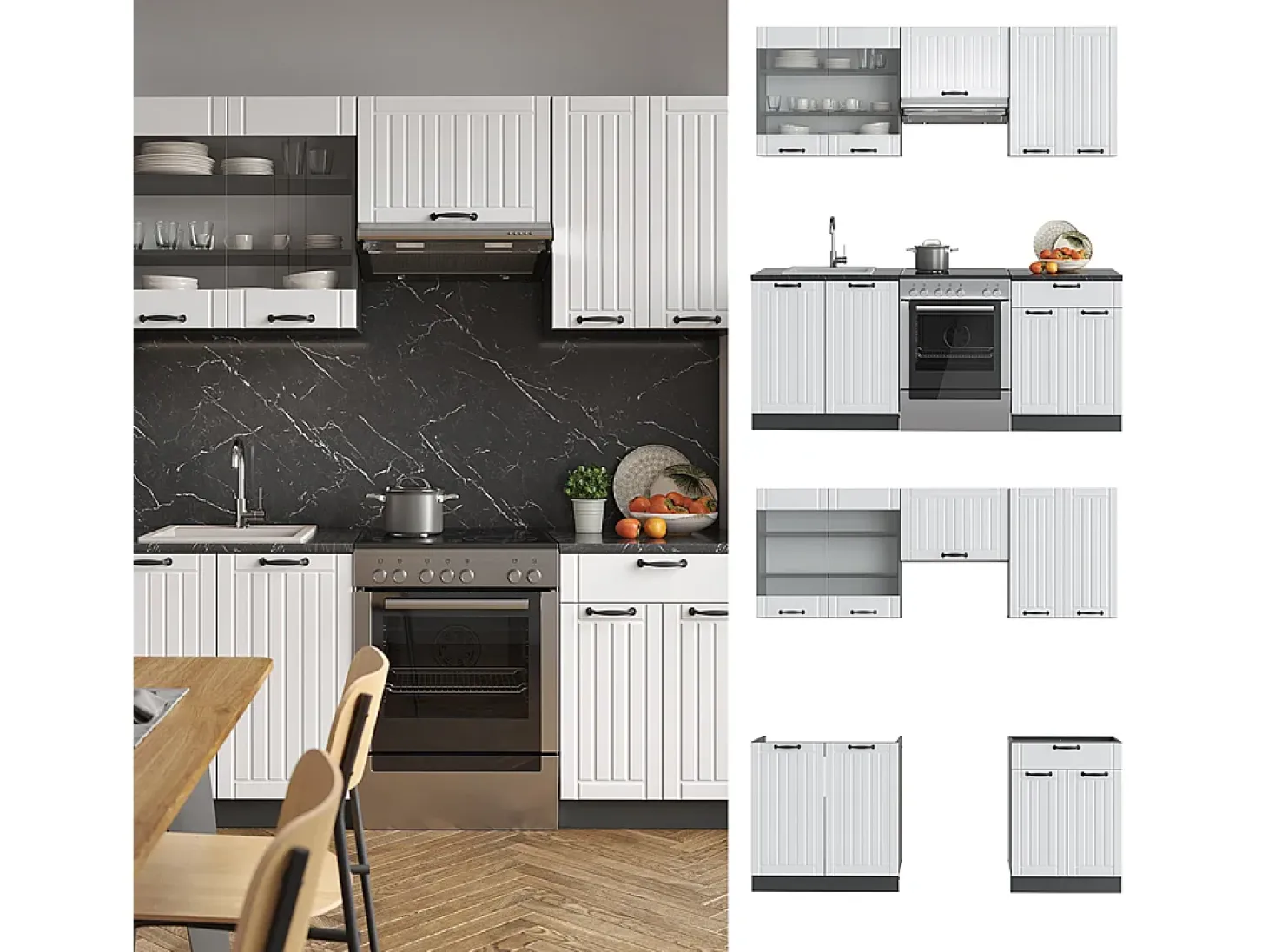 Mueble de cocina casa de campo blanca/antracita 200x60x81.6 fame-line