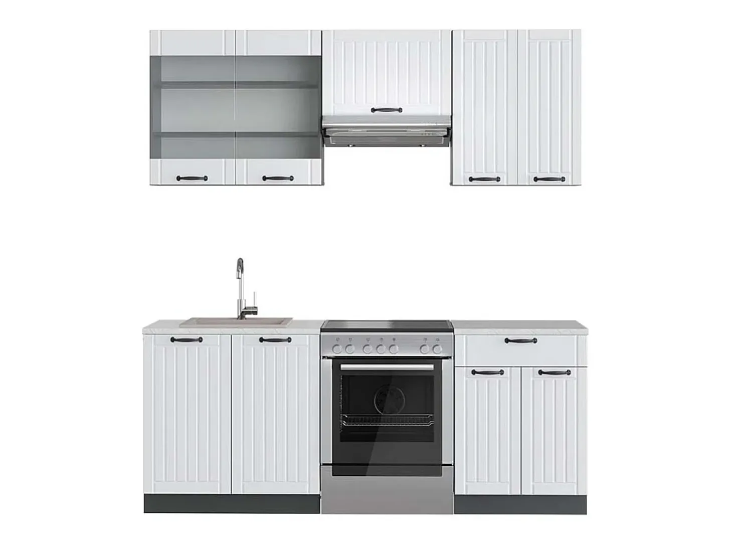 Mueble de cocina casa de campo blanca/antracita 200x60x81.6 fame-line